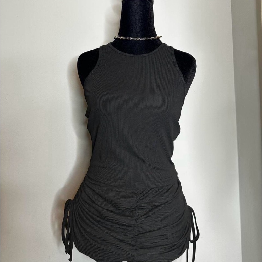 Black Sleeveless Ruched Top and short set